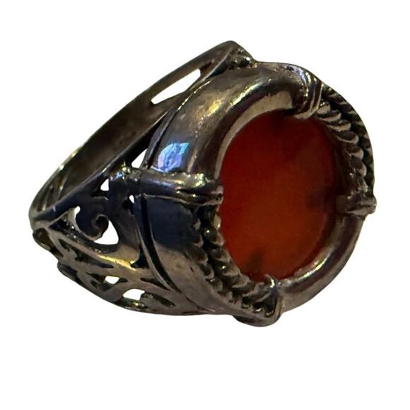 Vintage 925 Sterling Silver Carnelian Ring Filigree Boho Statement SZ.8 Courage - Picture 2 of 16